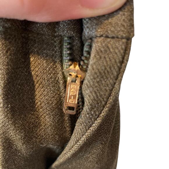 Vintage US Army 50s Olive Drab Green Button Fly High Waist Wide Leg Pants 25x27 - Picture 9 of 16